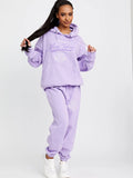 Lilac Towelling Embroidered New York Hooded Fleece Loungewear Set