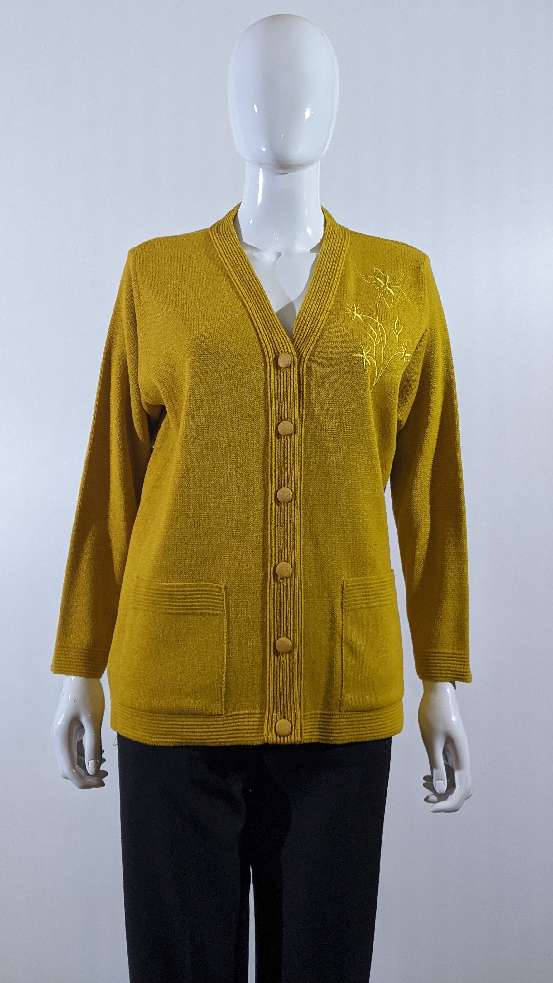 Mustard V-Neck Button Pocket Cardigan