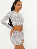 Pastel Printed Slinky Crop Top & Ruched Skirt Co-Ord Set