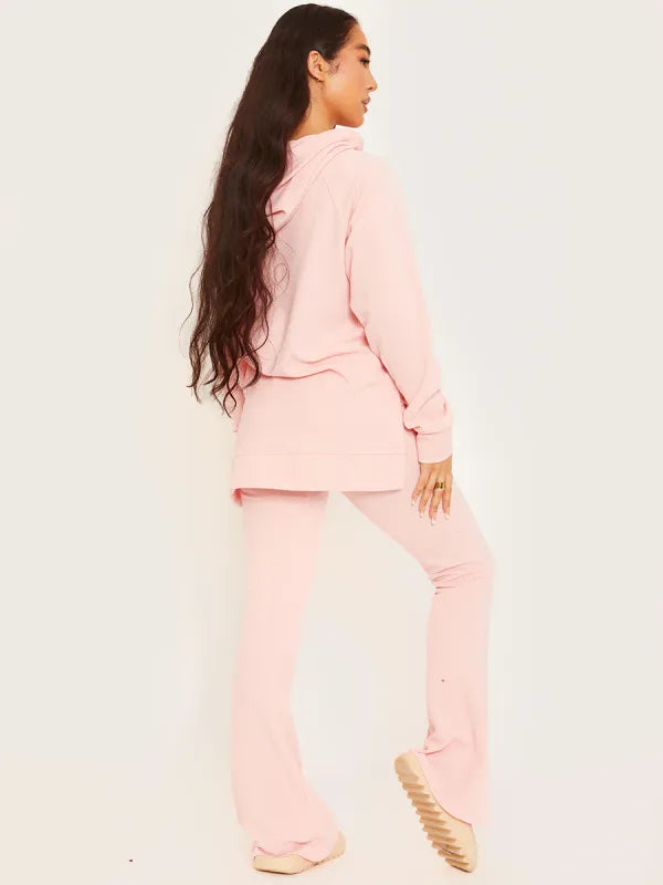 Pink Top & Flared Trousers Ribbed Loungewear Co-ord –