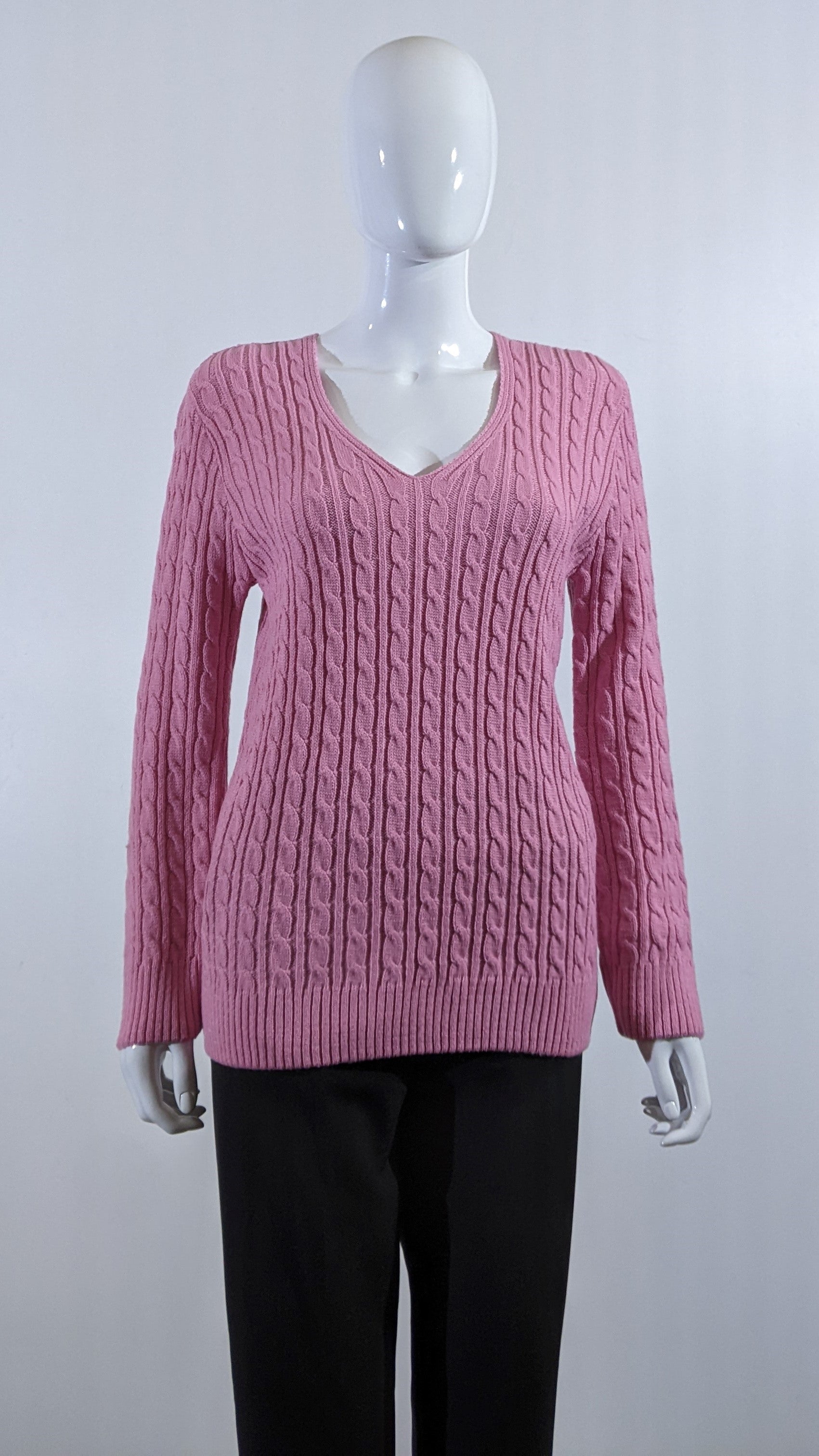 Pink V-Neck Cable Knit Jumper