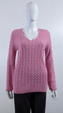 Pink V-Neck Cable Knit Jumper