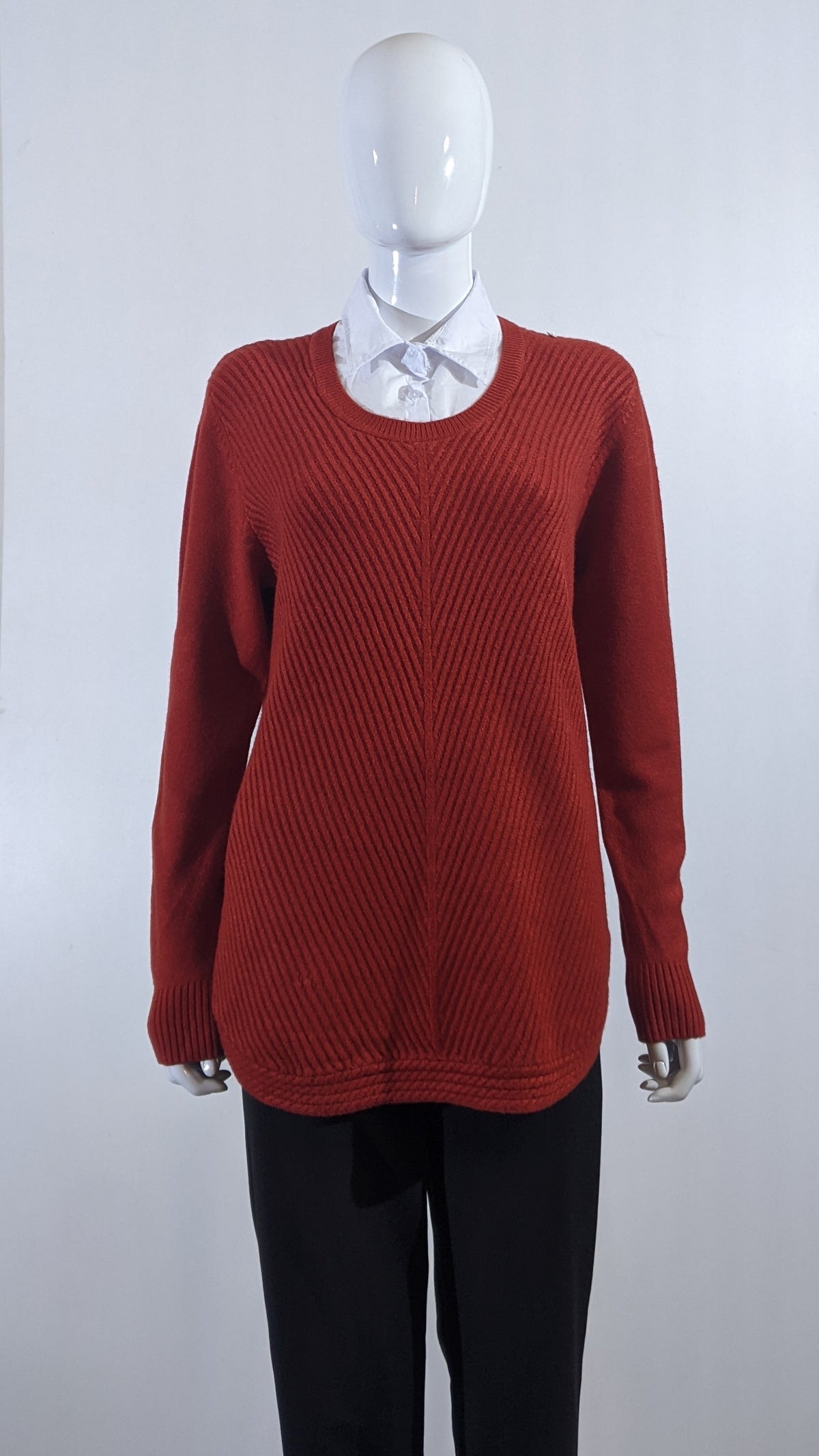 Rust Ribbed Soft Touch Jumper with Shirt Collar