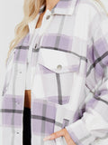 Lilac Purple Oversized Checked Shirt Jacket