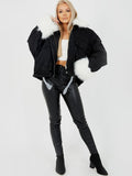 Black With White Fur Oversized Faux Fur Lined Denim Jacket