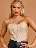 Stone PU Bandeau Corset Crop Top