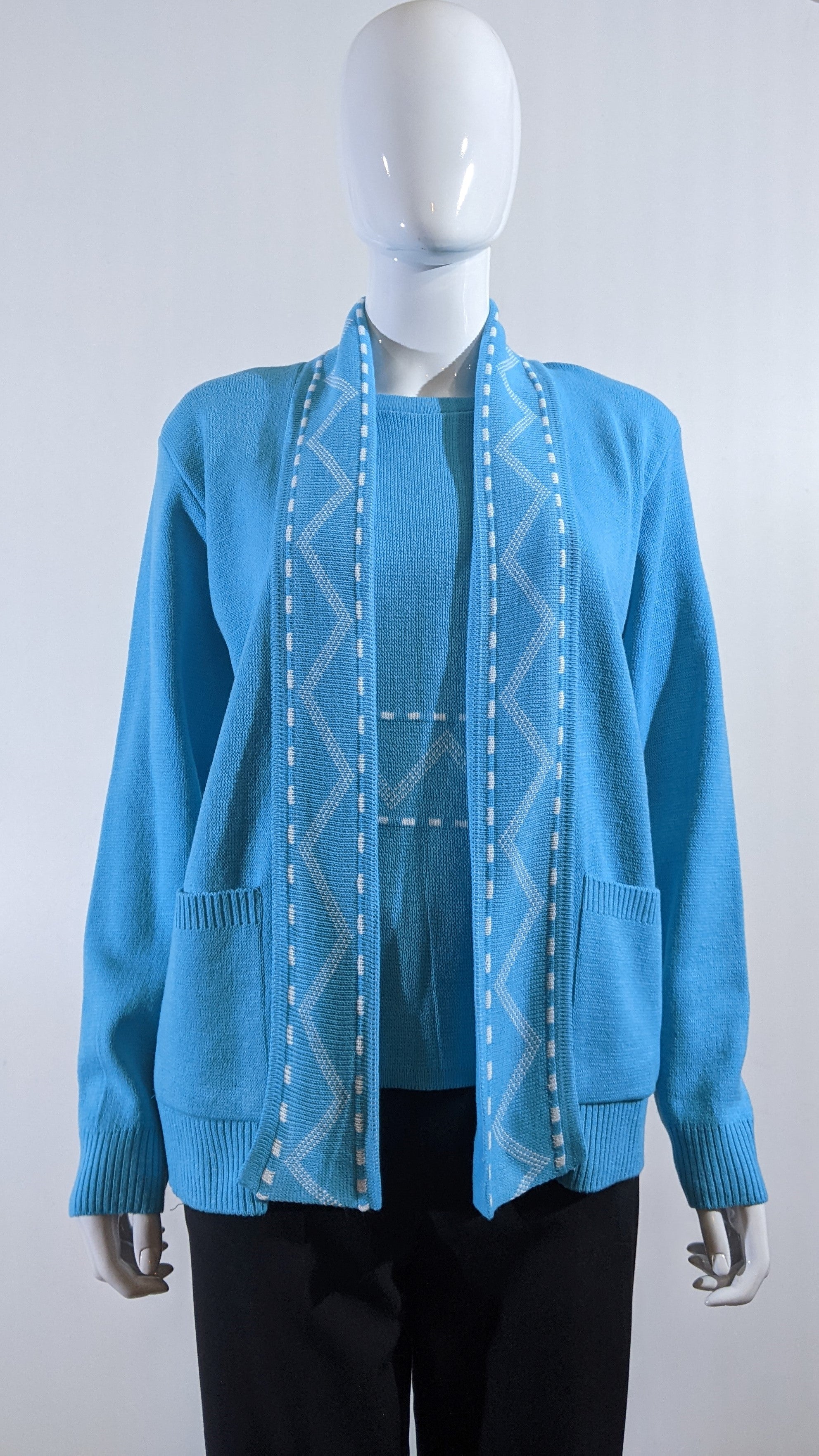 Turquoise Stitched Design Pattern Twinset Jumper