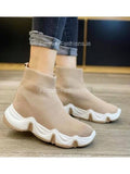 Beige Chunky Platform Sole Sock Trainers