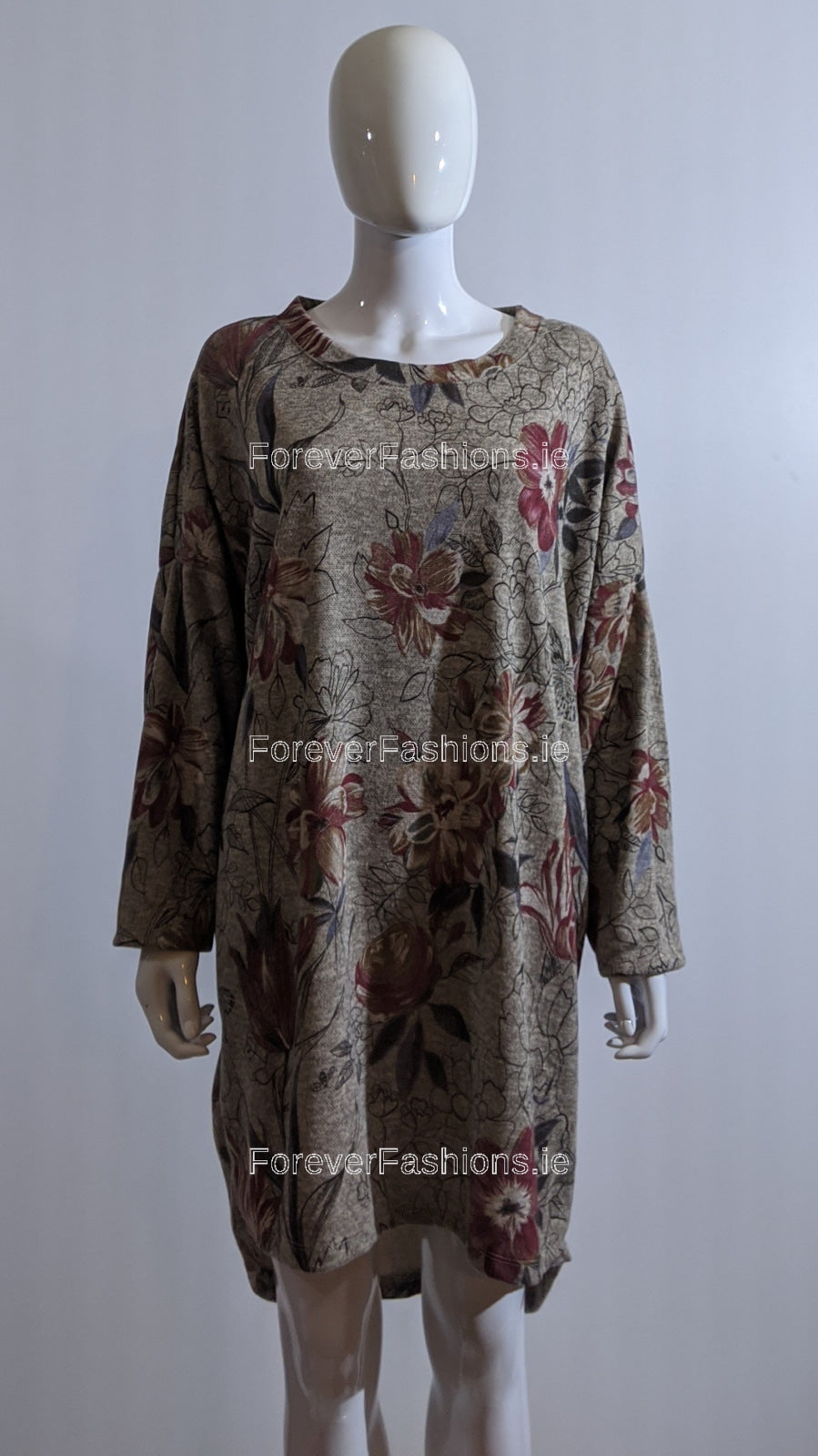 Beige Floral Pattern Warm Dress