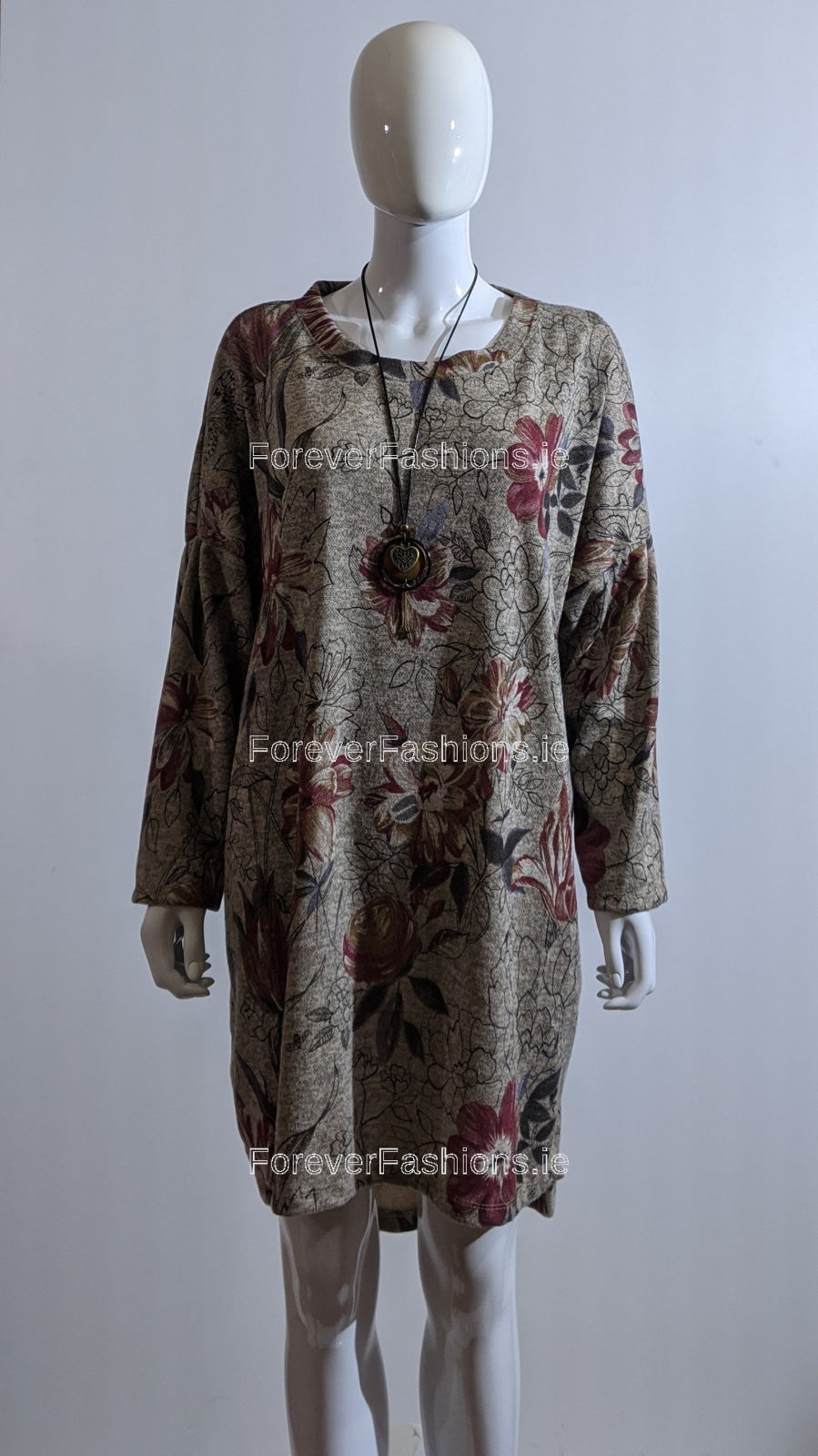 Beige Floral Pattern Warm Dress