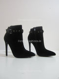 Black Diamante Front Strap Stiletto Heel Ankle Boot