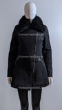 Black Faux Fur Collar Slim Padded Coat