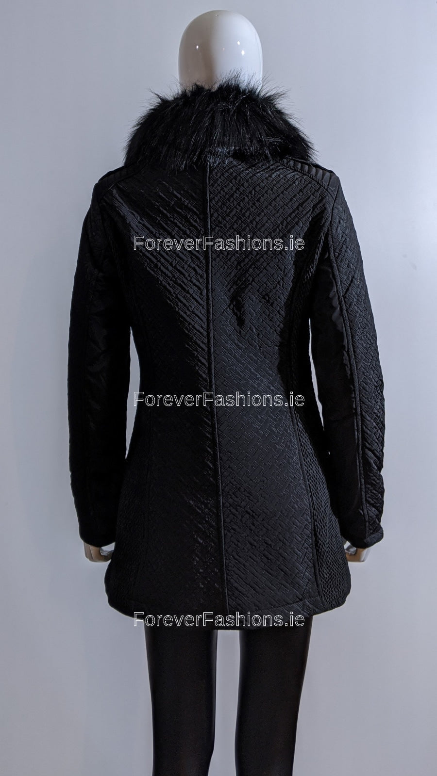 Black Faux Fur Collar Slim Padded Coat