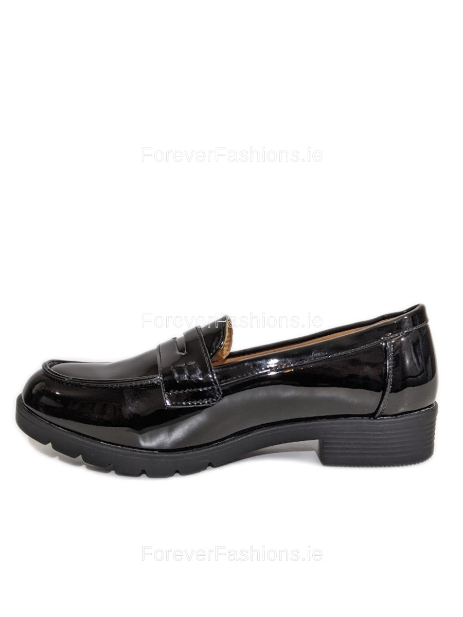 Black Patent Loafers Flat Shoes