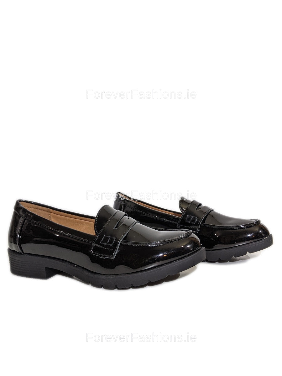 Black Patent Loafers Flat Shoes