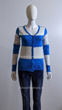 Blue And White Stripe Button UP Two Pockets Cardigan