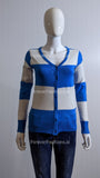 Blue And White Stripe Button UP Two Pockets Cardigan