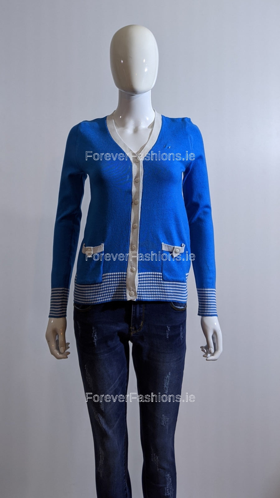 Blue Button Up Pattern Cardigan