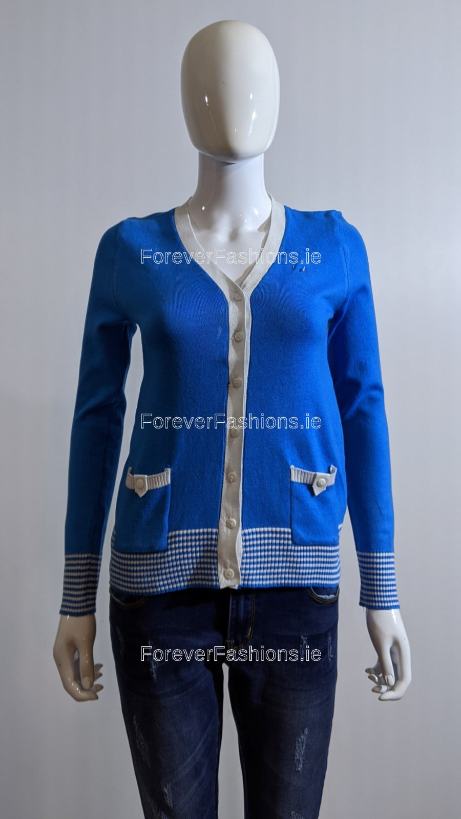 Blue Button Up Pattern Cardigan