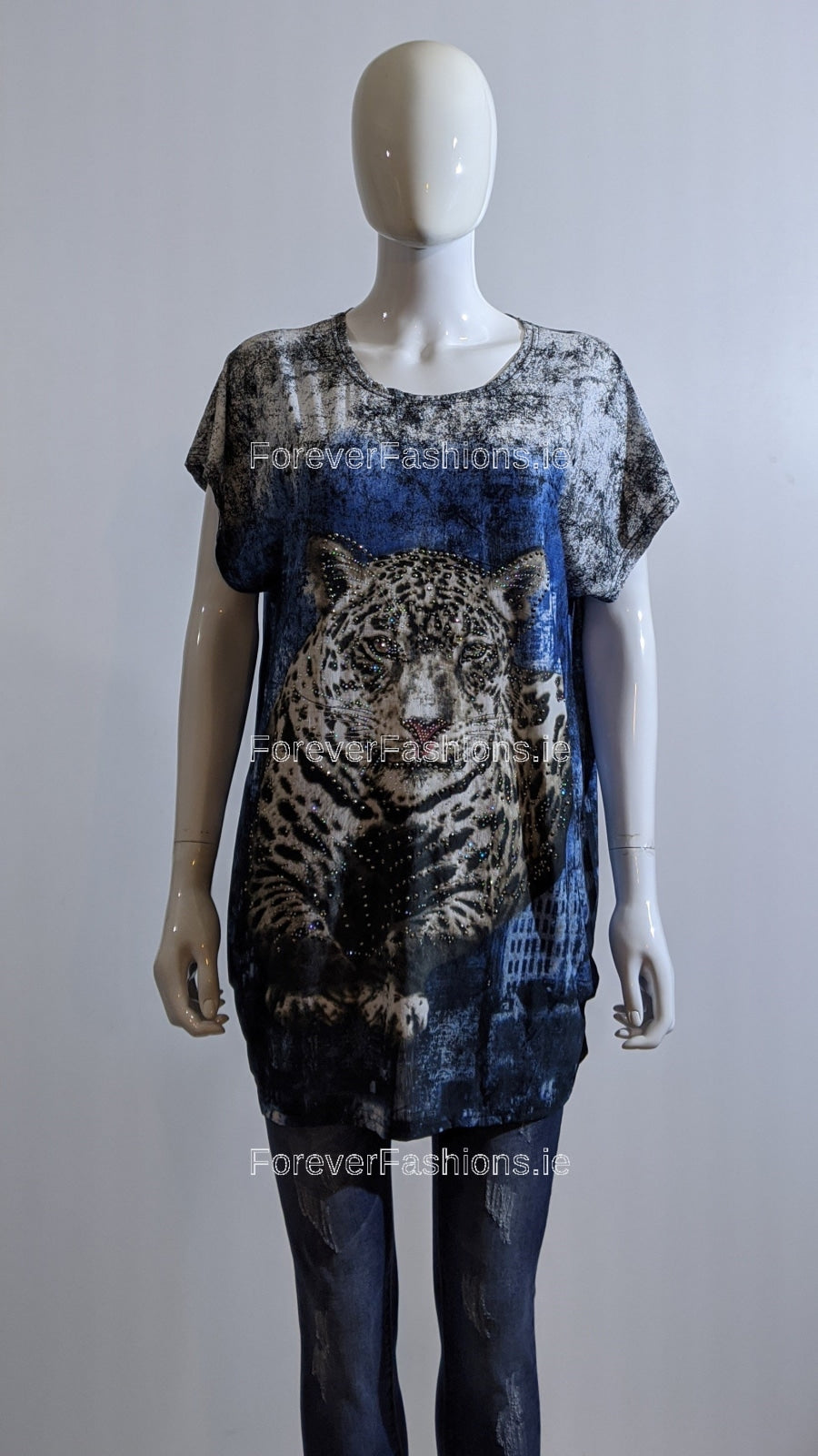 Blue Contrast Tiger Glitter Top