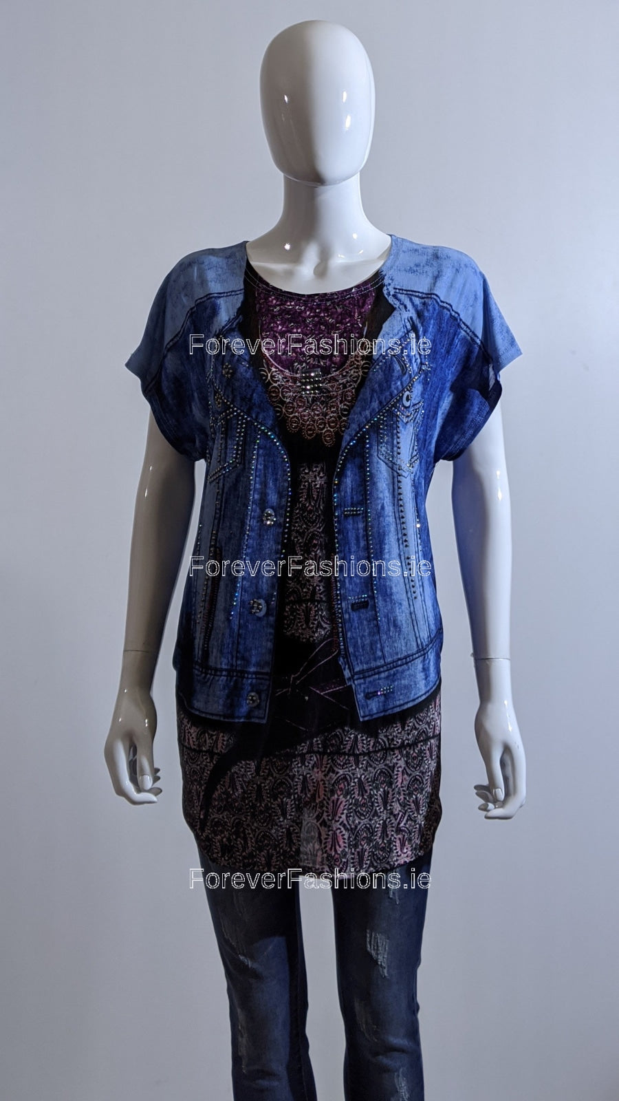 Blue Glitter Denim Design Top