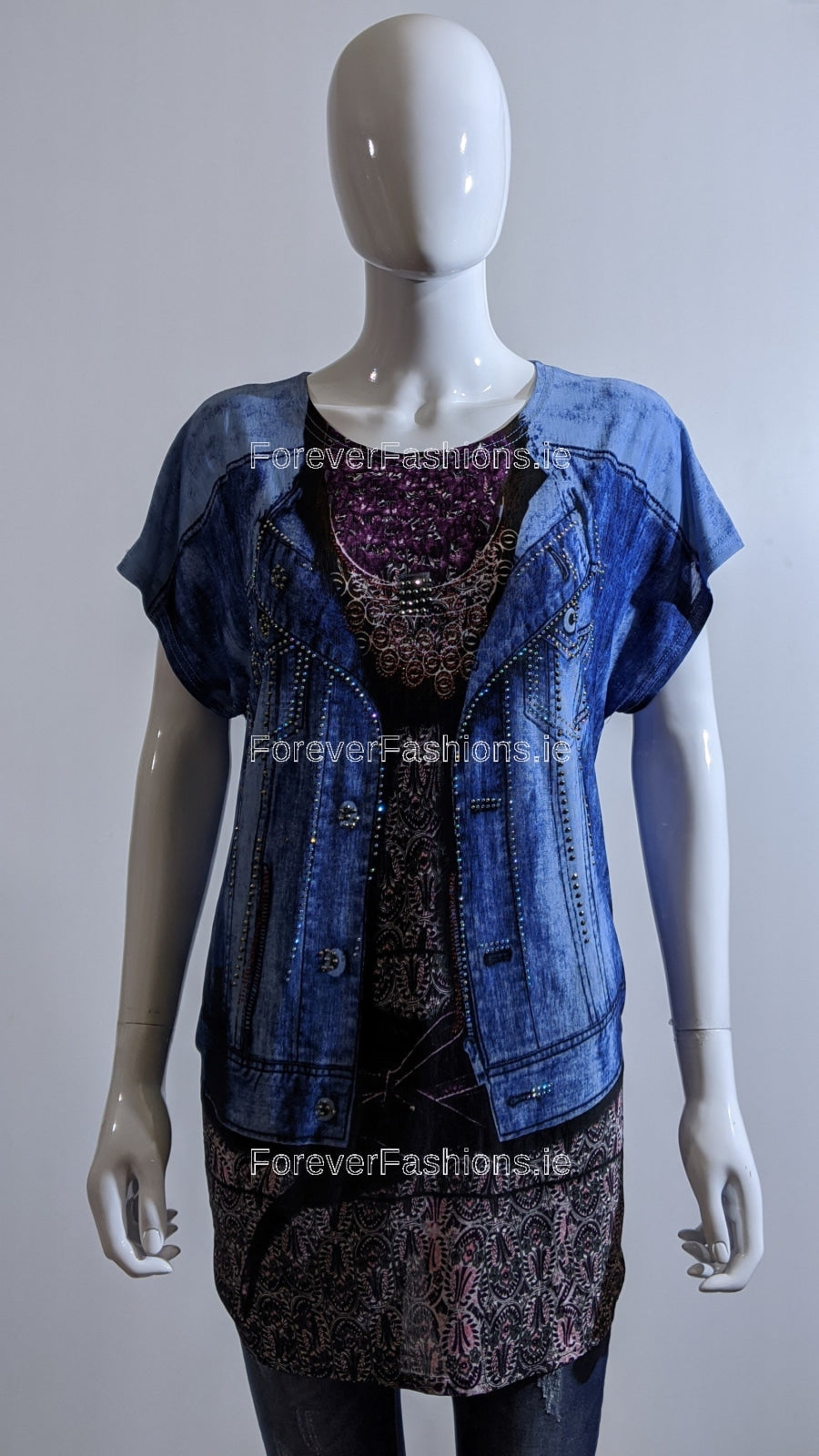 Blue Glitter Denim Design Top