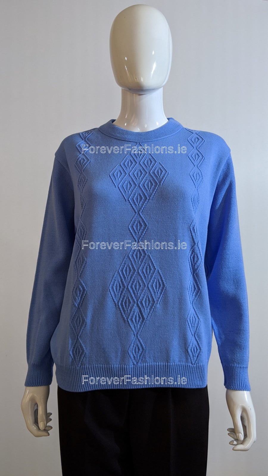 Blue Round Neck Diamond Design Jumper