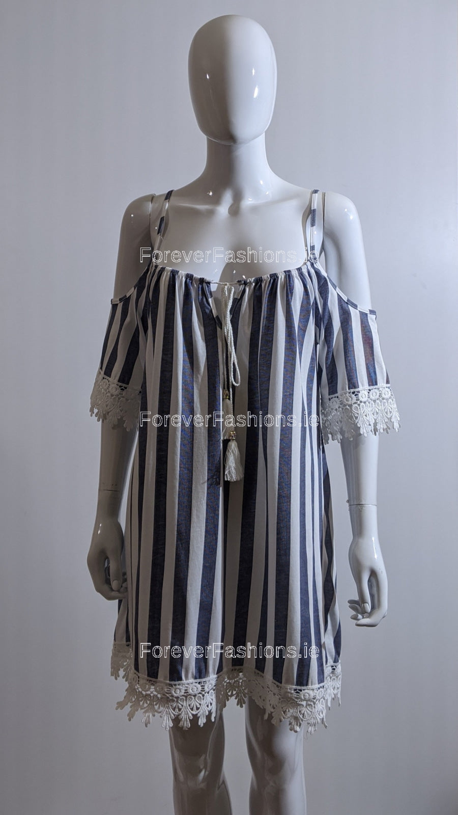 Blue Stripe Shoulder Cut Dress