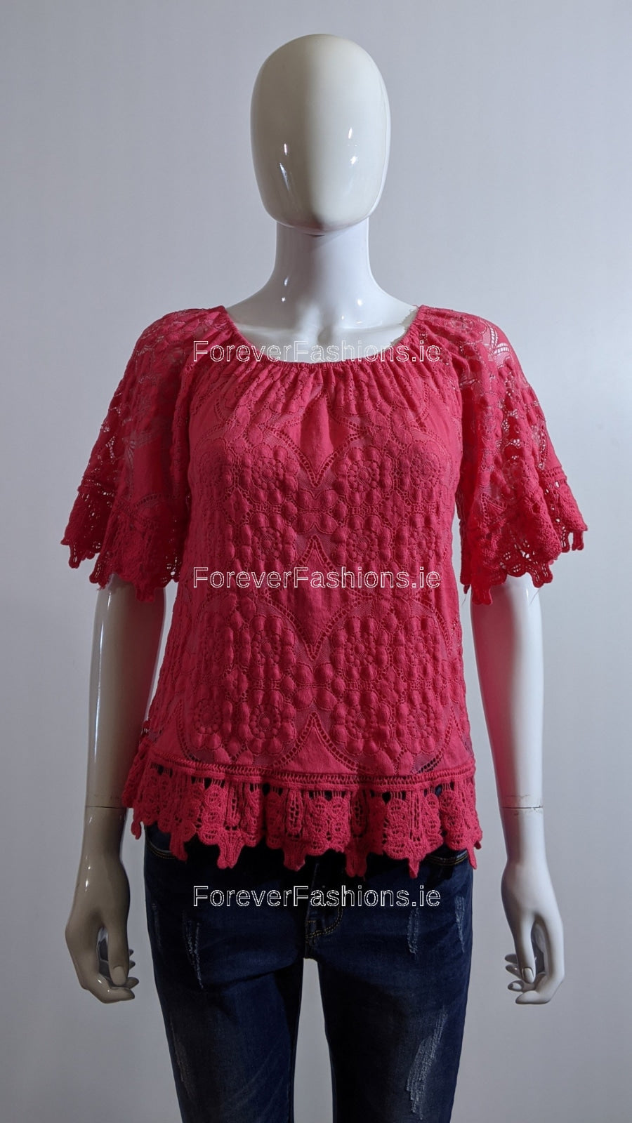 Cerise Pink Lace Detail Top