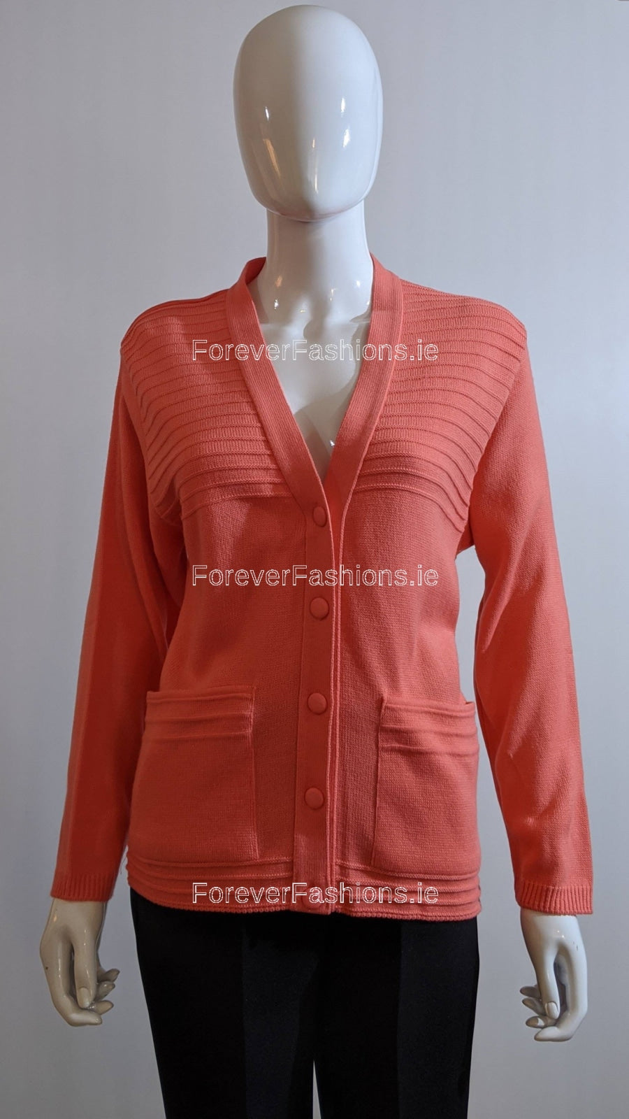 Coral V-Neck Two Pocket Cardigan