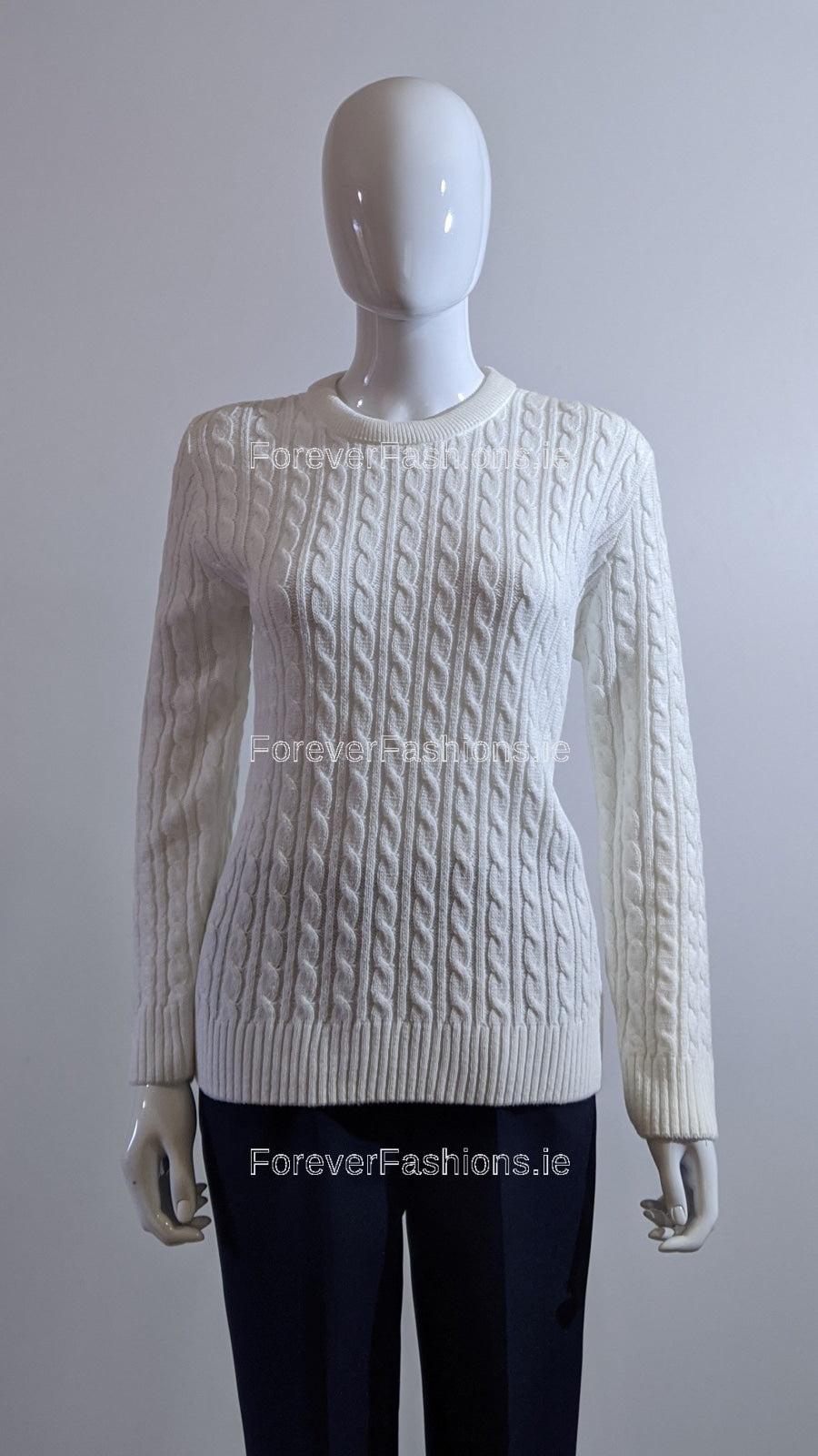 Cream Round Neck Cable Knit Jumper