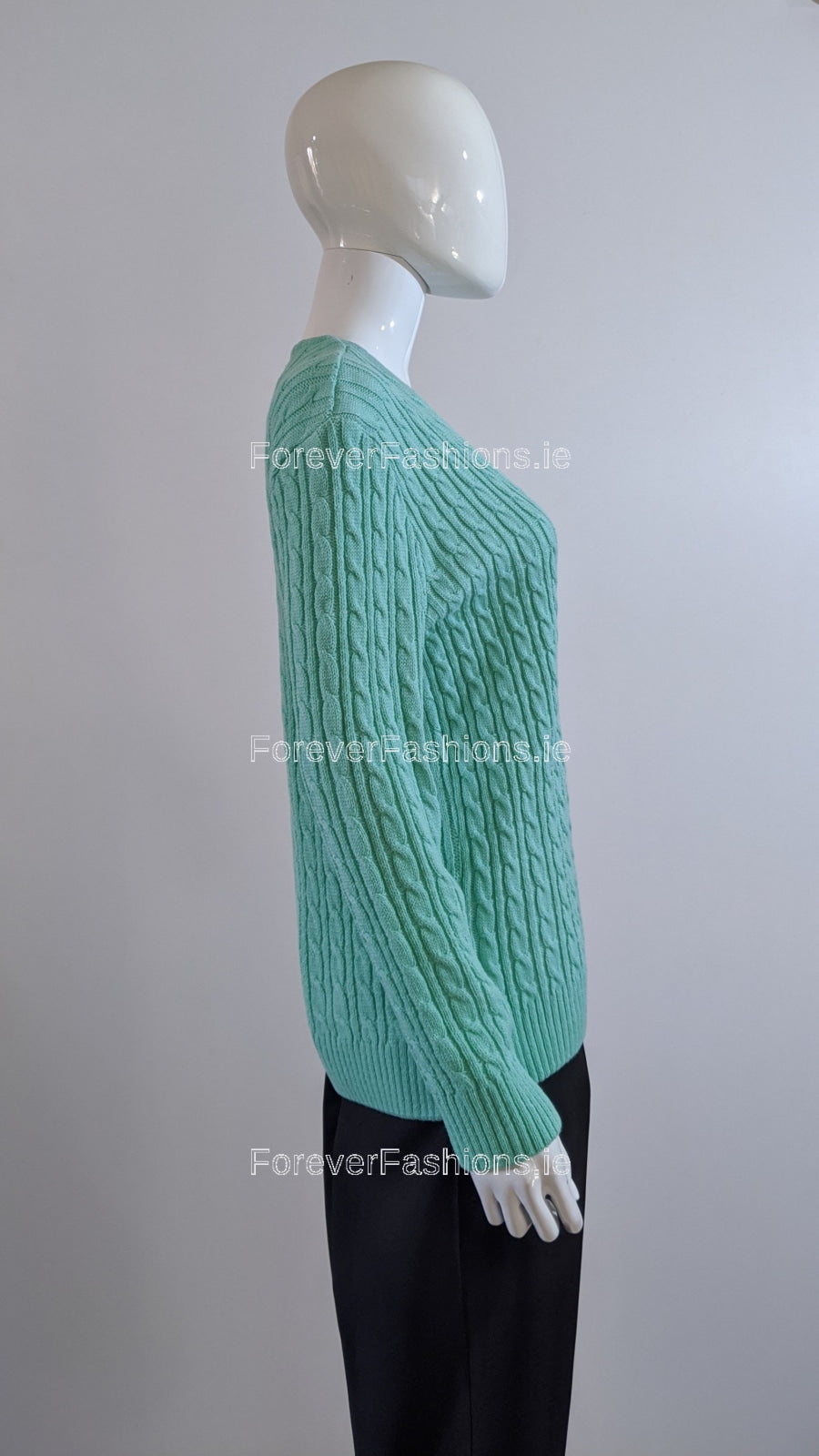 Green V-Neck Cable Knit Jumper
