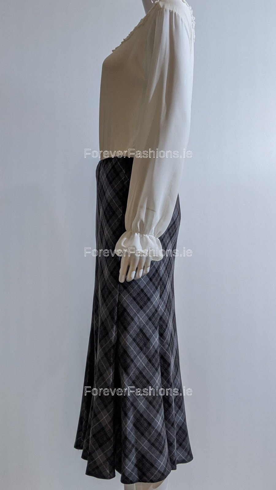 Grey & Black Elasticated Lined A-Line Checked Tartan Skirt