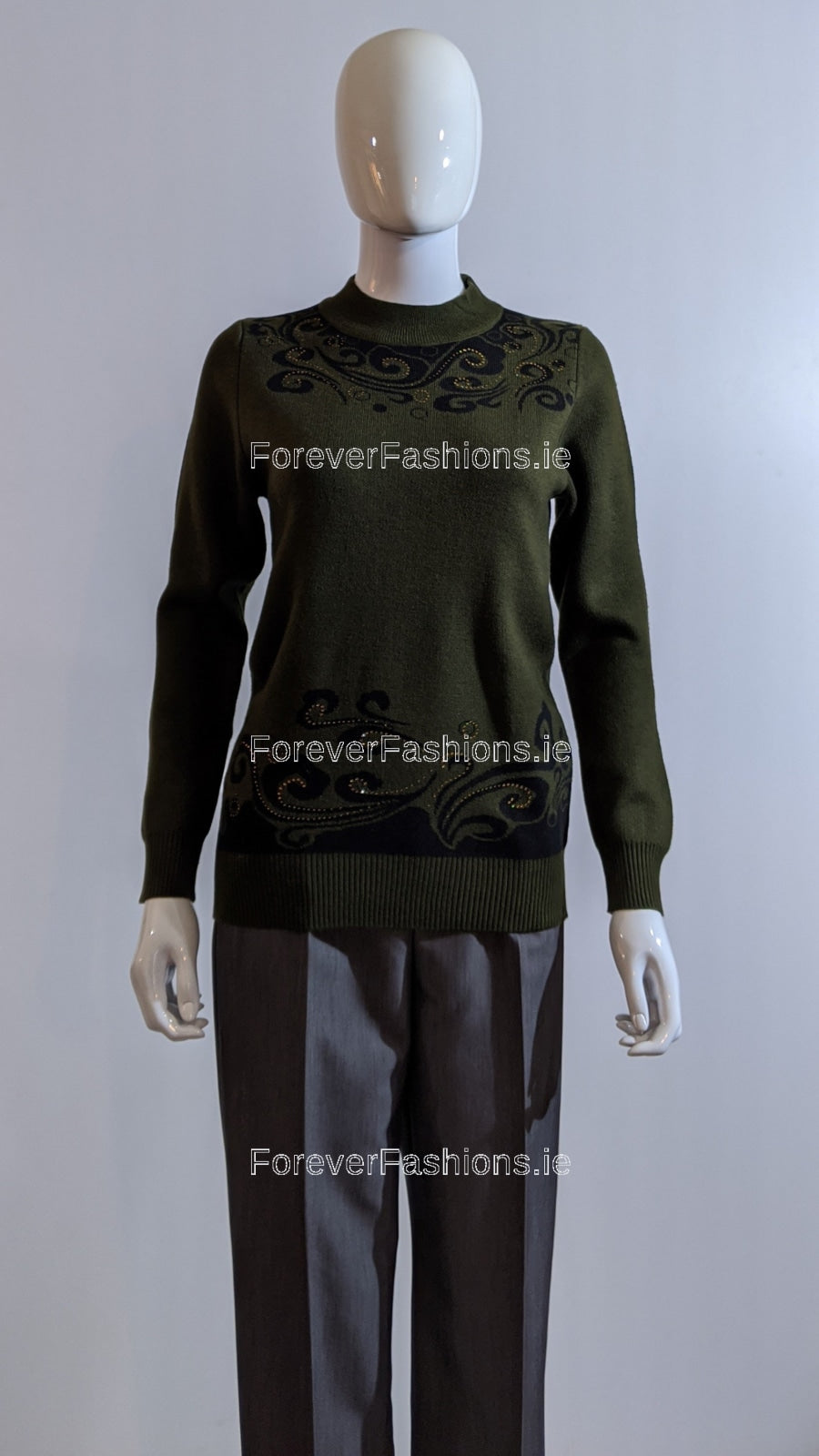 Khaki Green Glitter Pattern Jumper