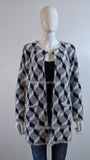 Navy Diamond Pattern Fluffy Open Cardigan