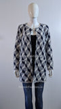 Navy Diamond Pattern Fluffy Open Cardigan