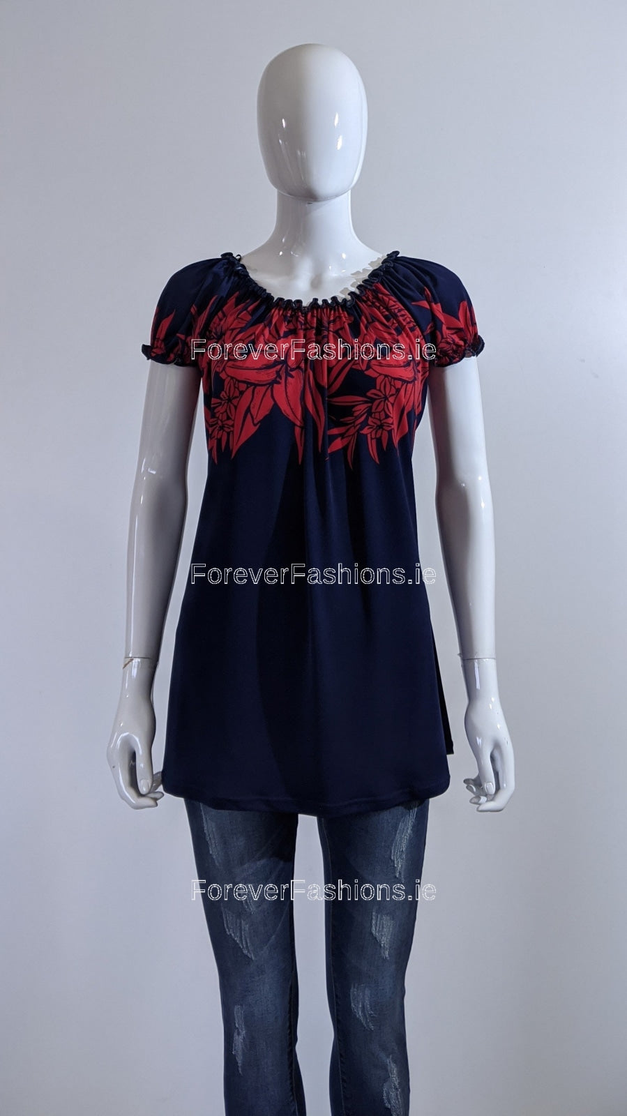 Navy Floral Pattern Top