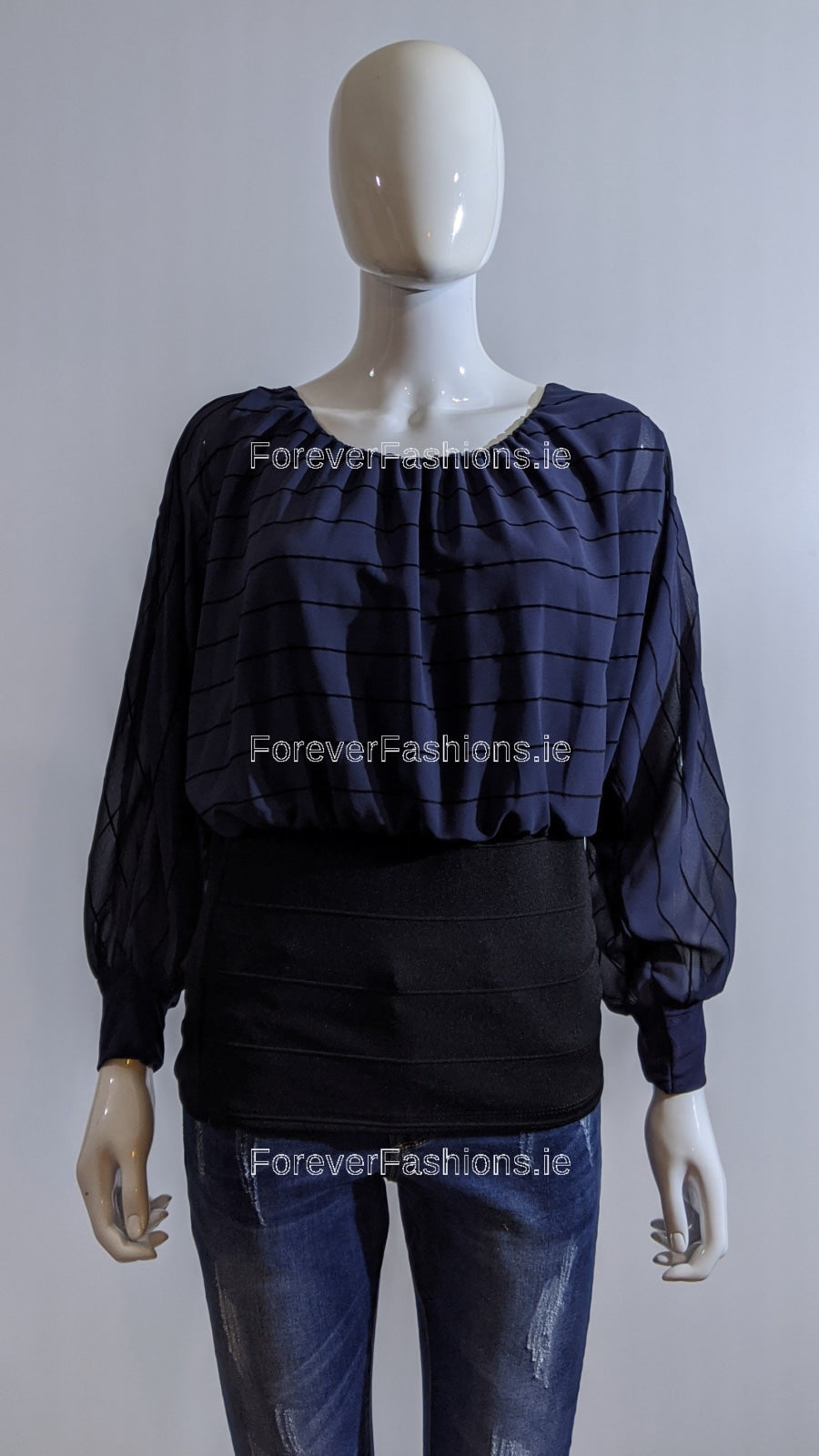 Navy Stripe Loose Band Top