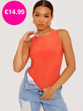 Orange Racer Back Sleeveless Slinky Bodysuit