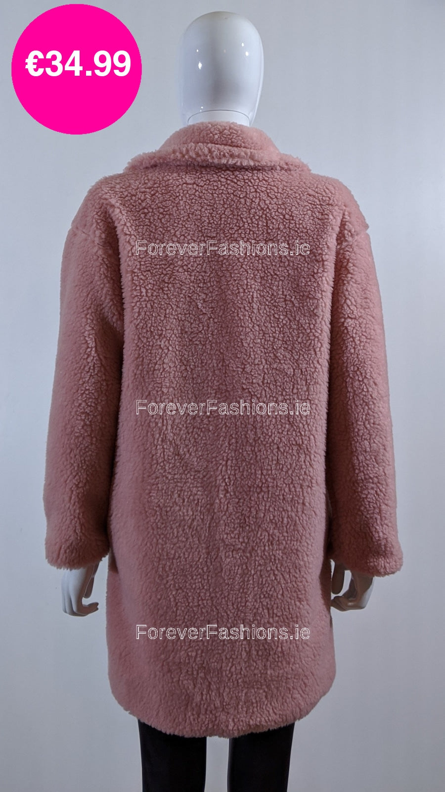 Pink Button Up Lined Teddy Coat