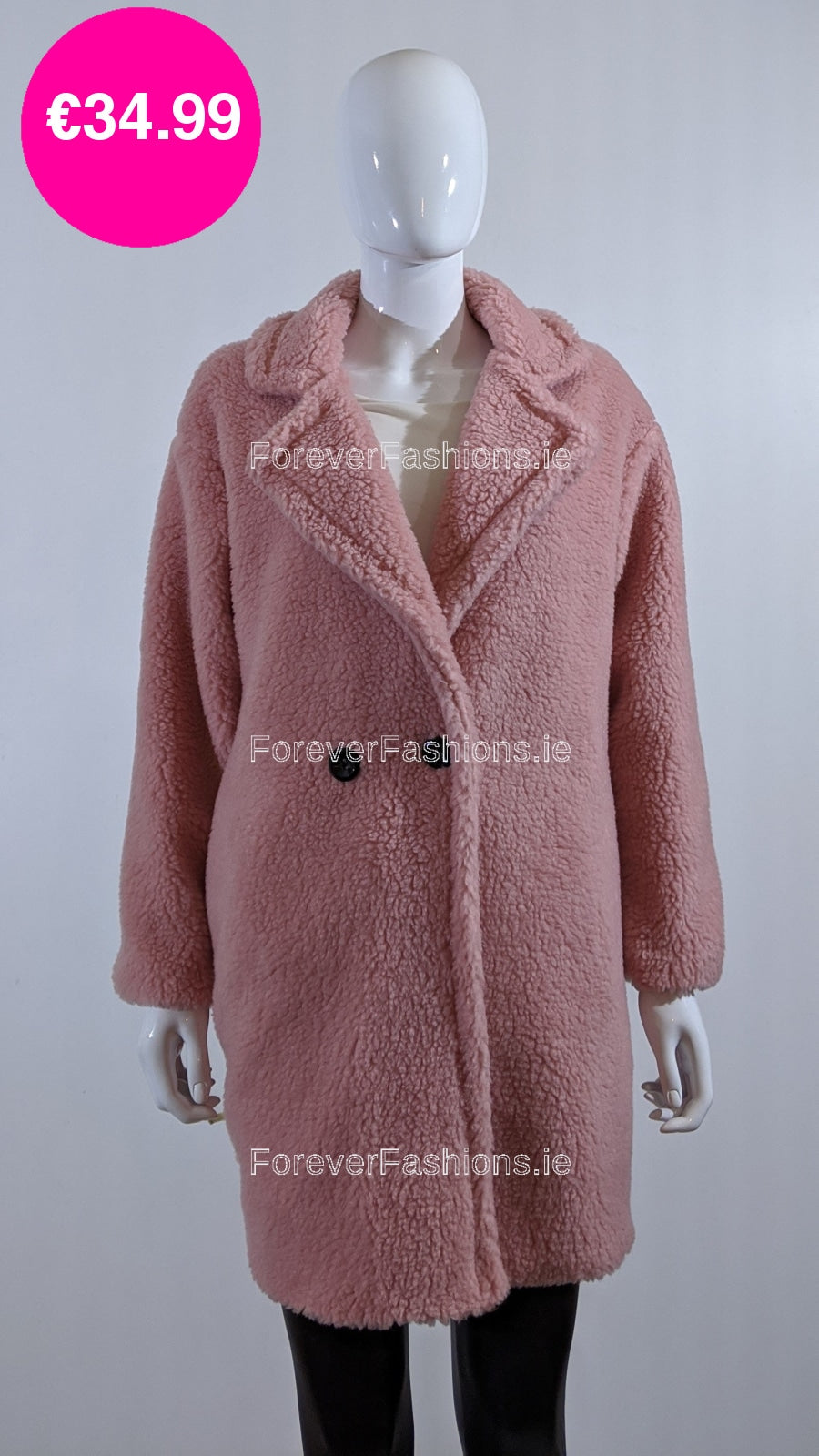 Pink Button Up Lined Teddy Coat