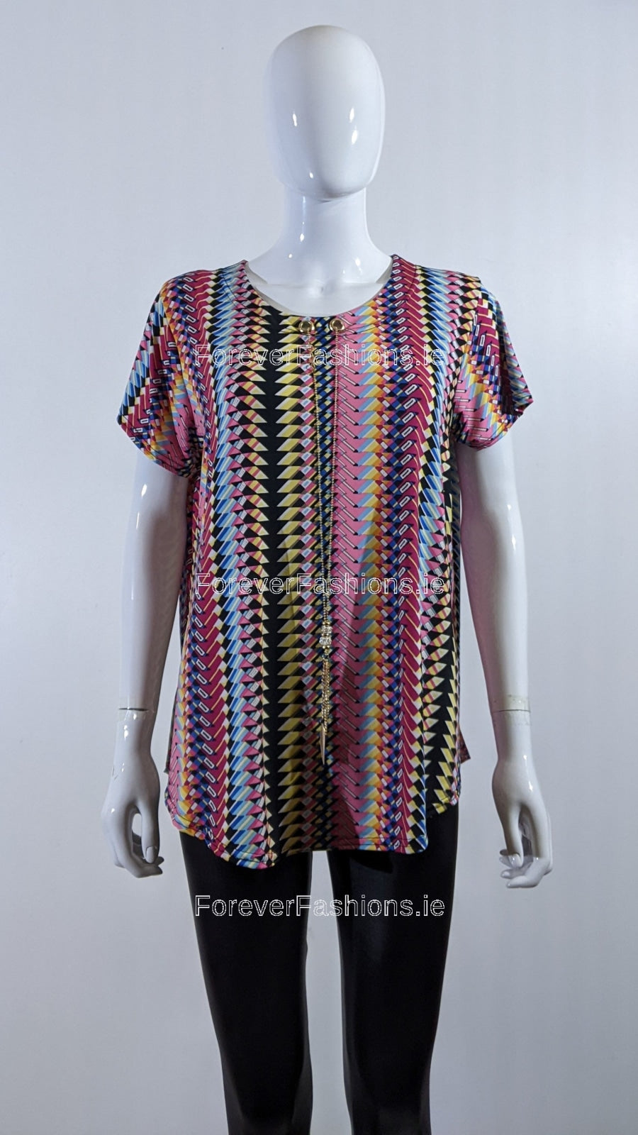 Pink Multi-Pattern Loose Necklace Top