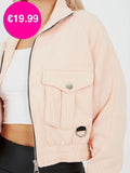 Pink Pocket Fleeced Cropped Jacket