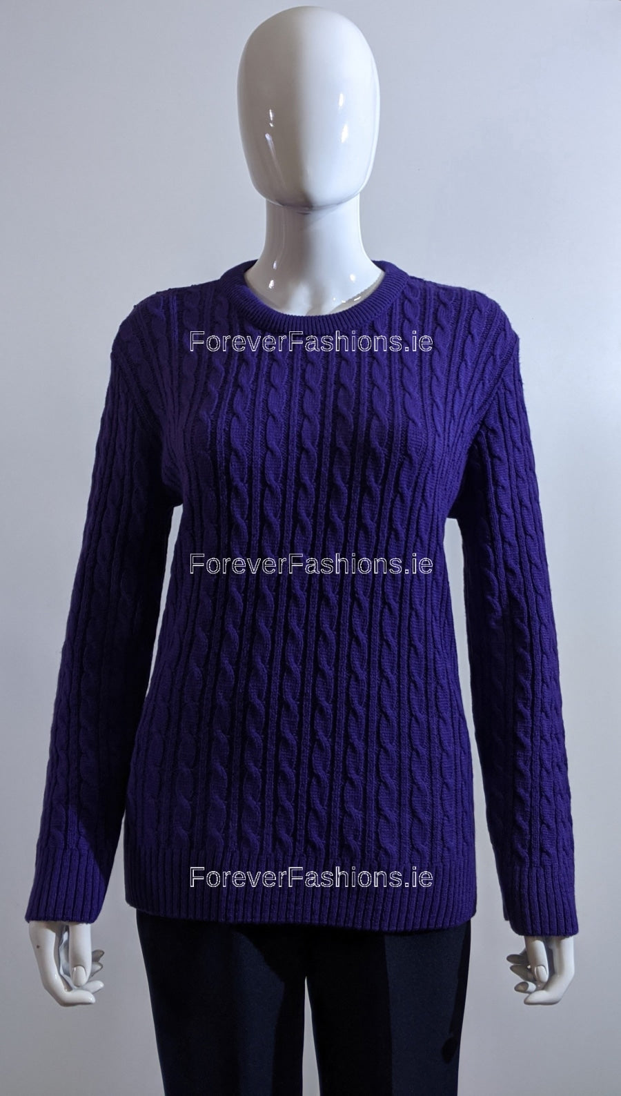 Purple Round Neck Cable Knit Jumper