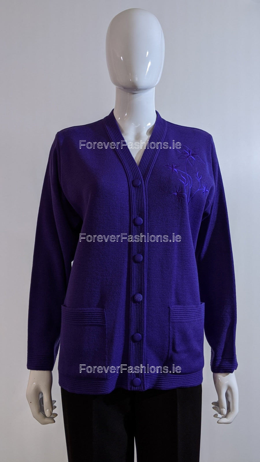 Purple V-Neck Button Pocket Cardigan