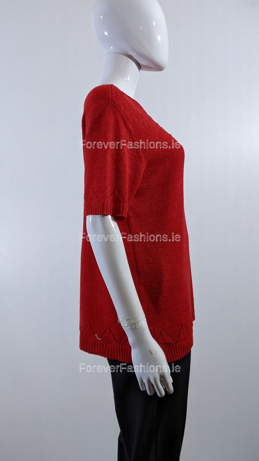 Red Beaded Soft Touch Short Sleeve Jumper