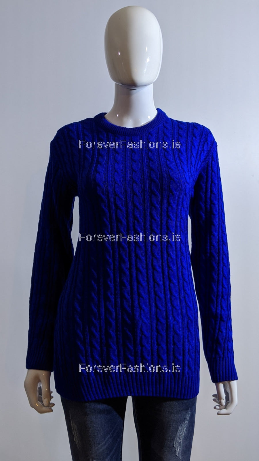 Royal Blue Round Neck Cable Knit Jumper