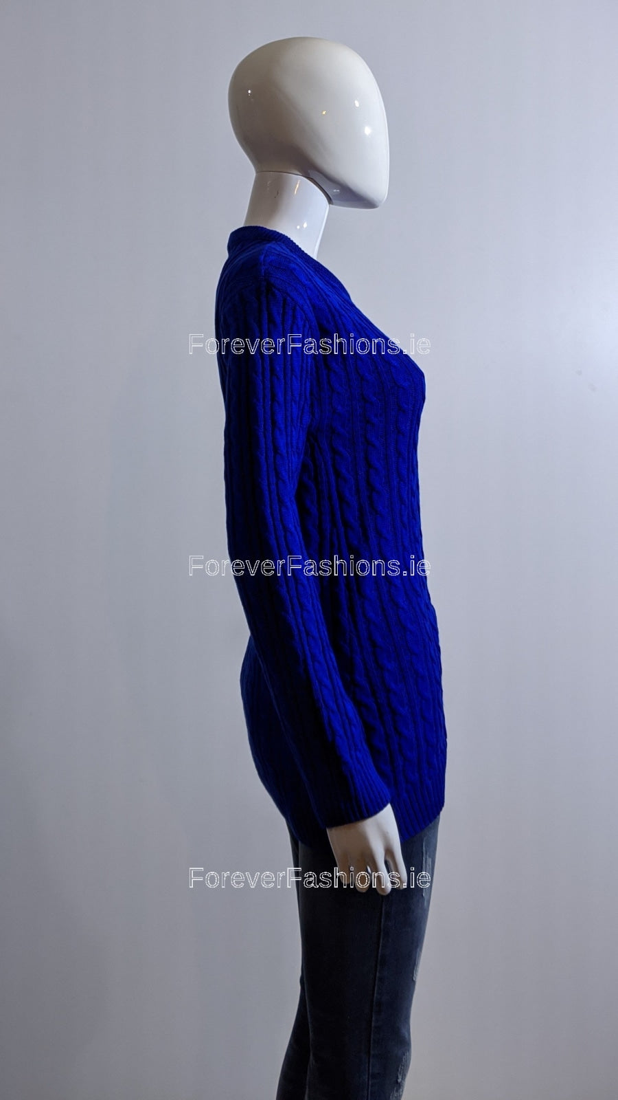 Royal Blue Round Neck Cable Knit Jumper