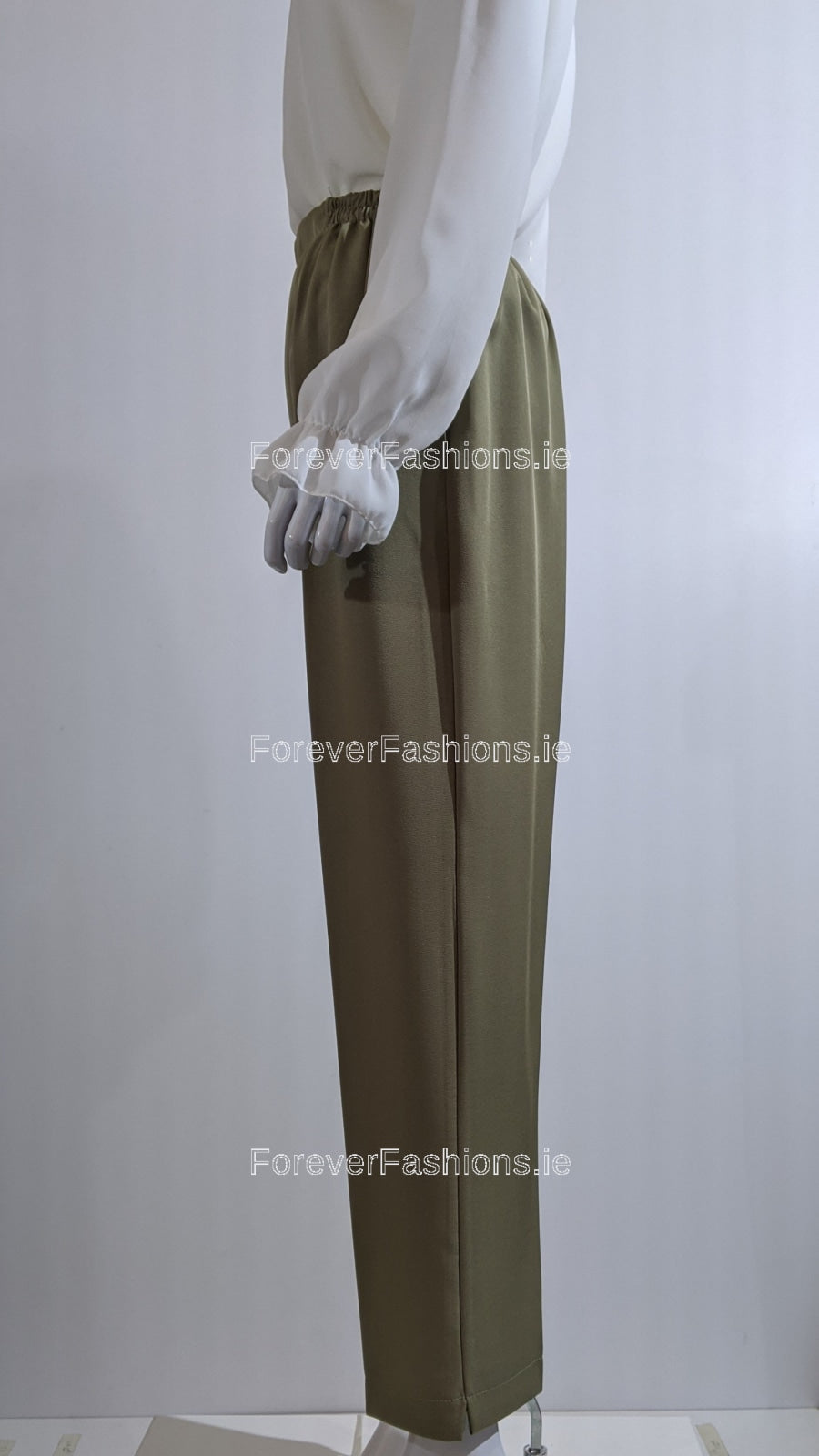 Sage Green Fully Elasticated Waist Straight Leg Trouser