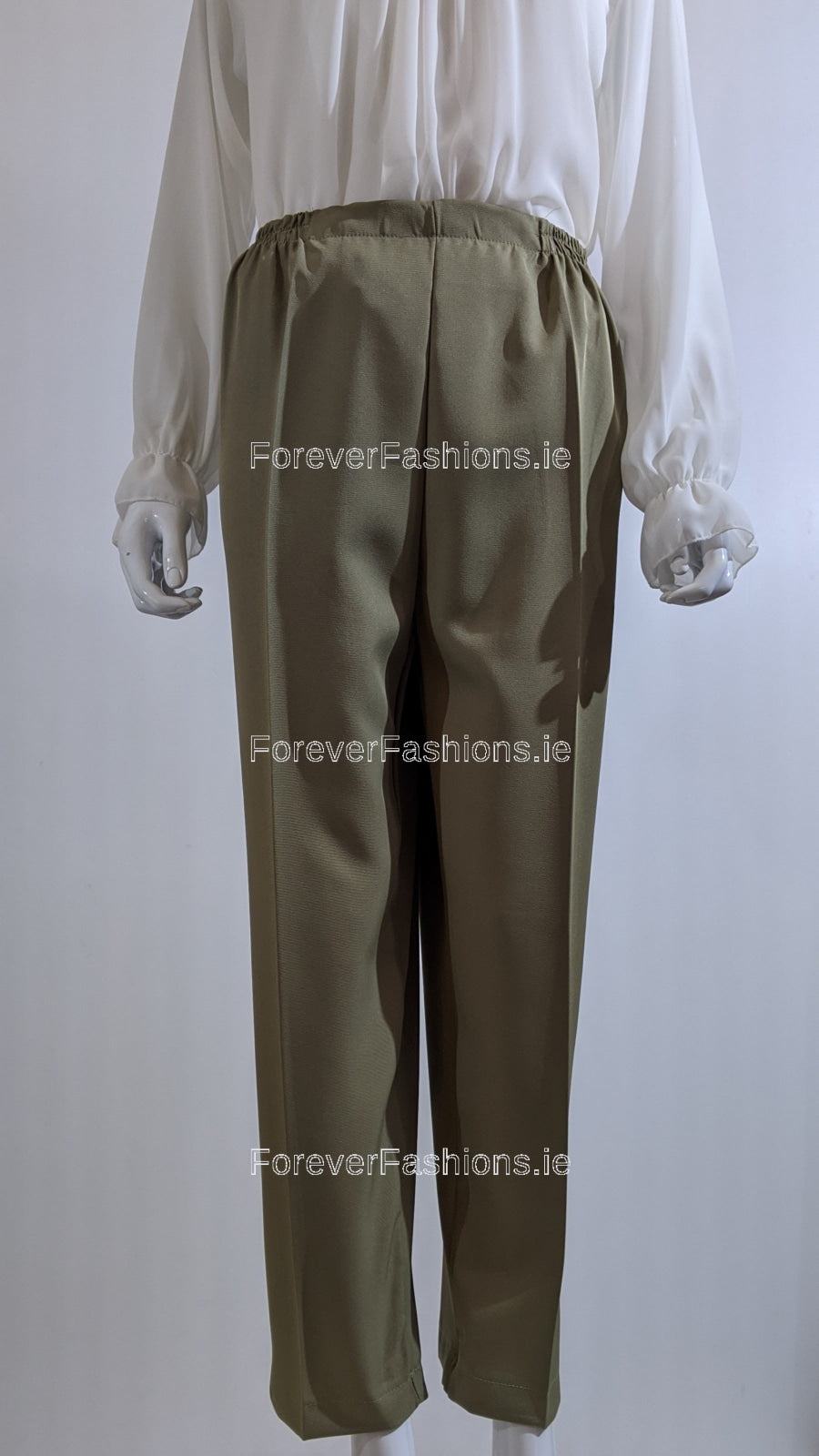 Sage Green Fully Elasticated Waist Straight Leg Trouser